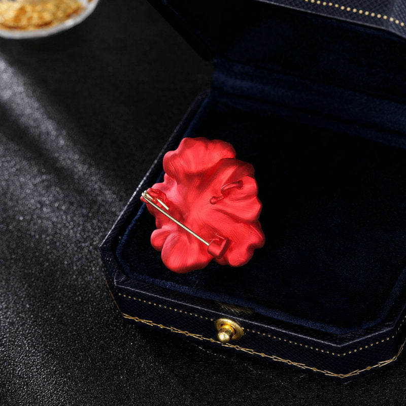 Red Flower Brooch (Pearl centre)