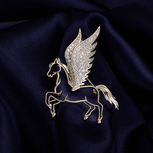 Gold Pegasus winged horse brooch