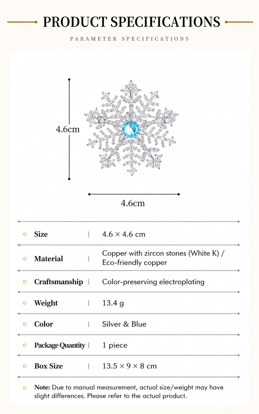 Snowflake Brooch (Blue Crystal)